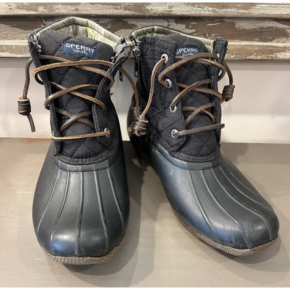 Sperry Saltwater Womens Size 8M Black Outdoor Waterproof Quilted Duck‎ Boots - Picture 1 of 7